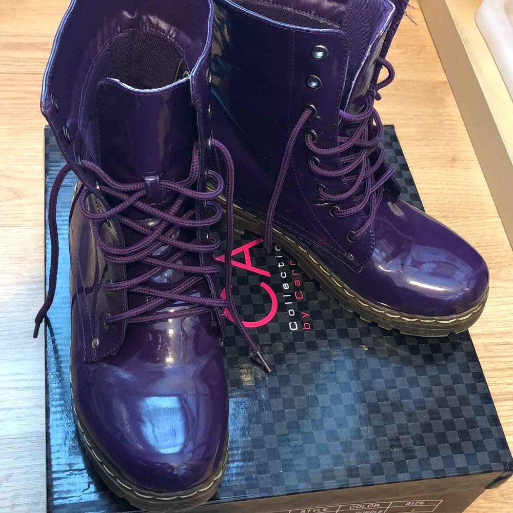 Purple Lace-Up Shiny Boots